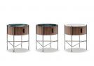 Bedside table Roi in “canaletto” walnut with a natural finish, black chromium-plated base and top in marble