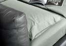 Soho double bed in grey leather with set of green cotton bedding model Yoko - BertO