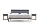 Serenas Canaletto walnut designer bedside table next to the Bowery bed - BertO
